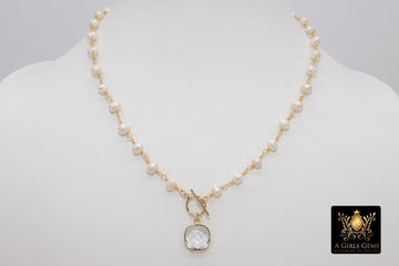 Freshwater Pearl Rosary Chain Necklace, 14 K Gold Toggle Bar 6 mm Pearl Choker - A Girls Gems